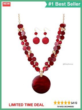 Chunky Layered Beads Necklace Earrings Set Shell Stone Pendant Choker